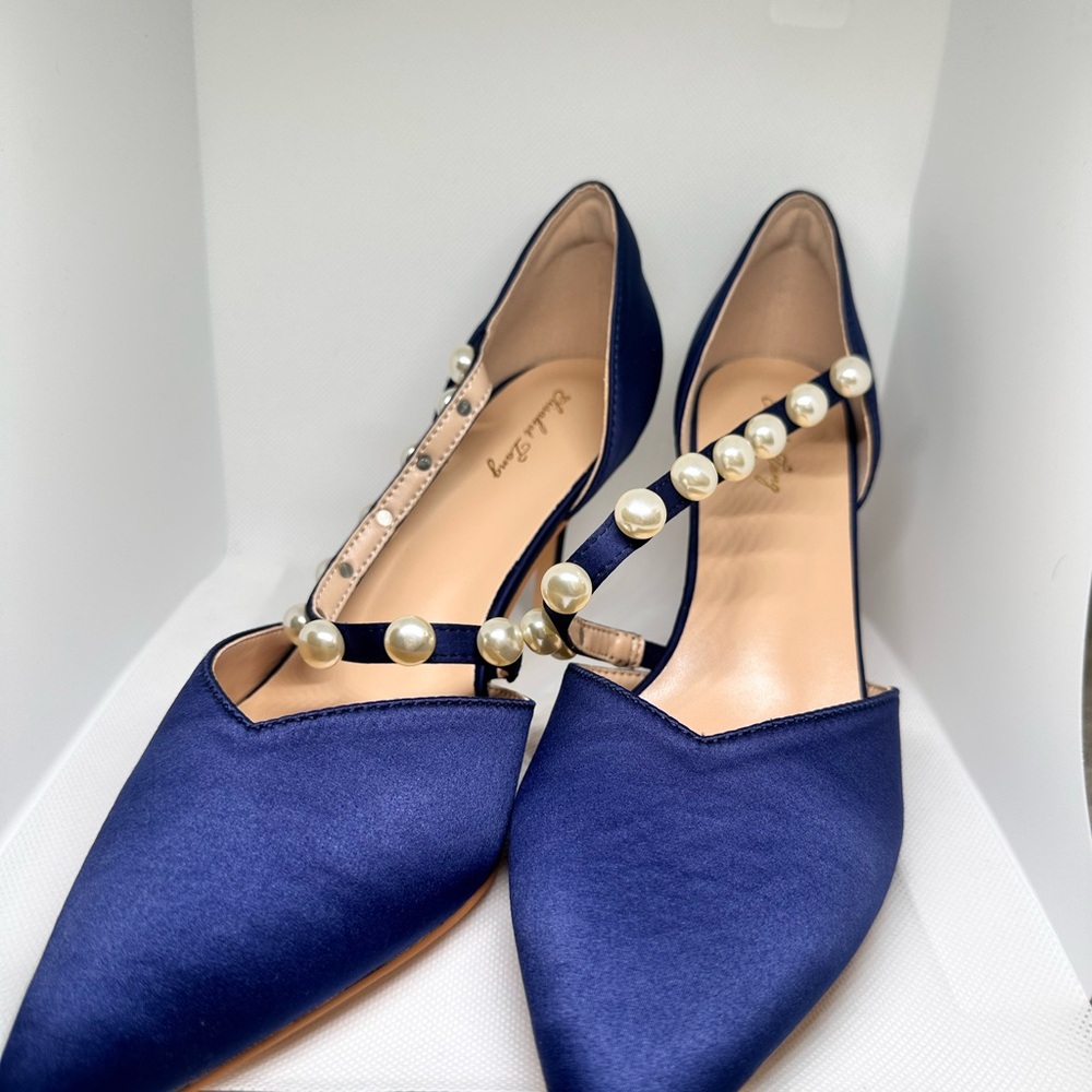 Unlisted Navy Satin Pearl-Strap D'Orsay Heels